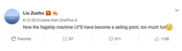 OnePlus 5 to come with UFS