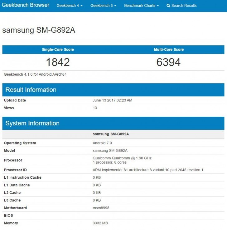 Samsung Galaxy S8 Active on Geekbench