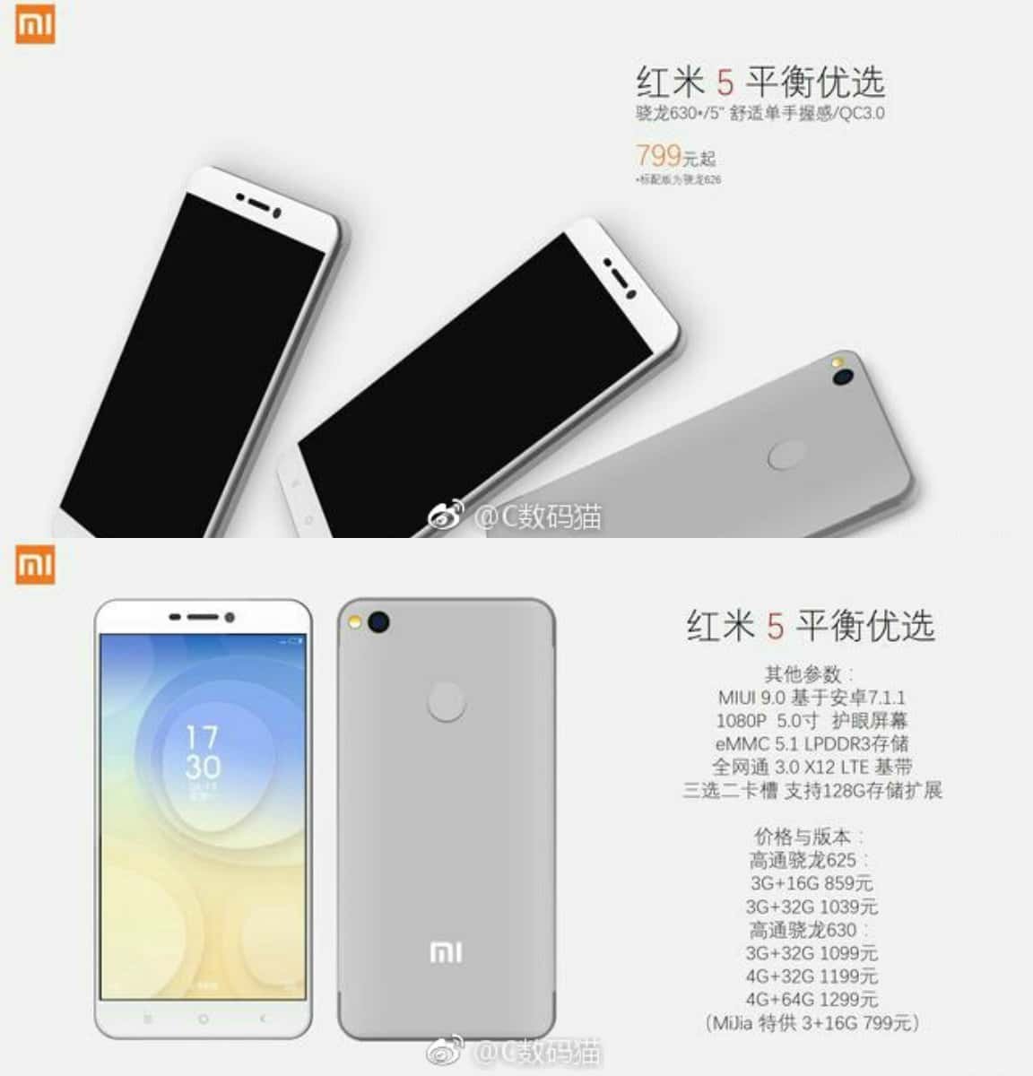 Xiaomi Redmi 5 Leaked on Weibo, Pretty Much Everything Revealed