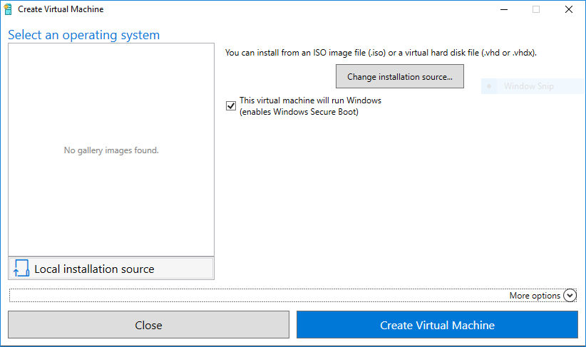 Updated Hyper-V UI in Fall Creators Update