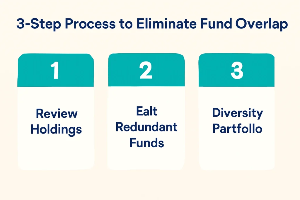 Three-step process to eliminate mutual fund overlap: Review holdings, Exit redundant funds, Diversify portfolio