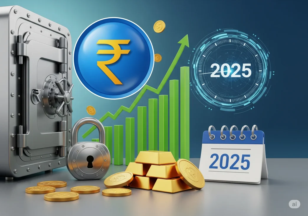 Stacks of gold coins representing best fixed deposit in India 2025