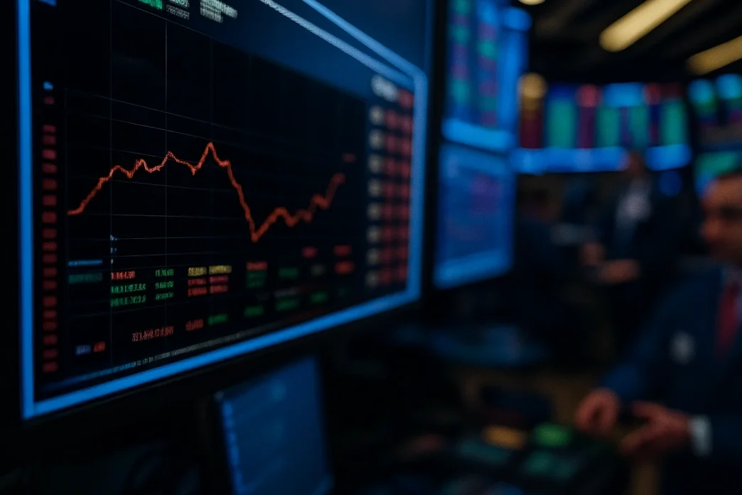 Dow Futures rise shown on screen with market data in background