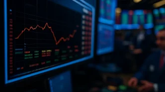 Dow Futures rise shown on screen with market data in background