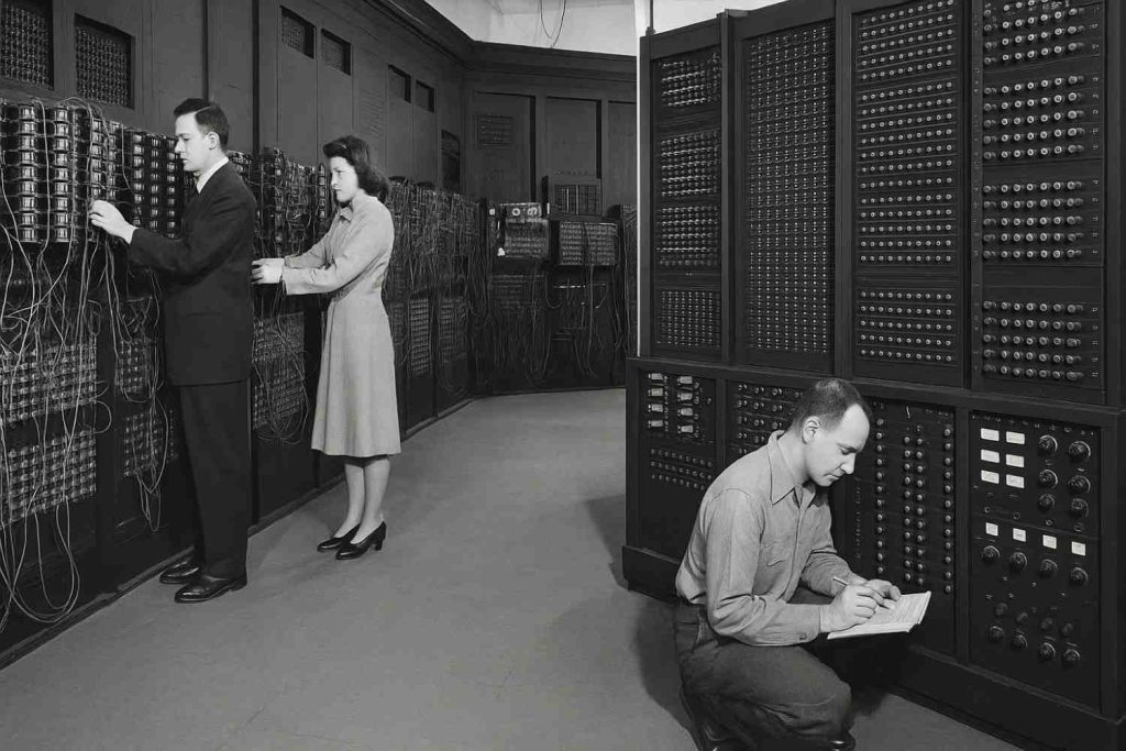  Engineers working on the massive ENIAC vacuum tube computer