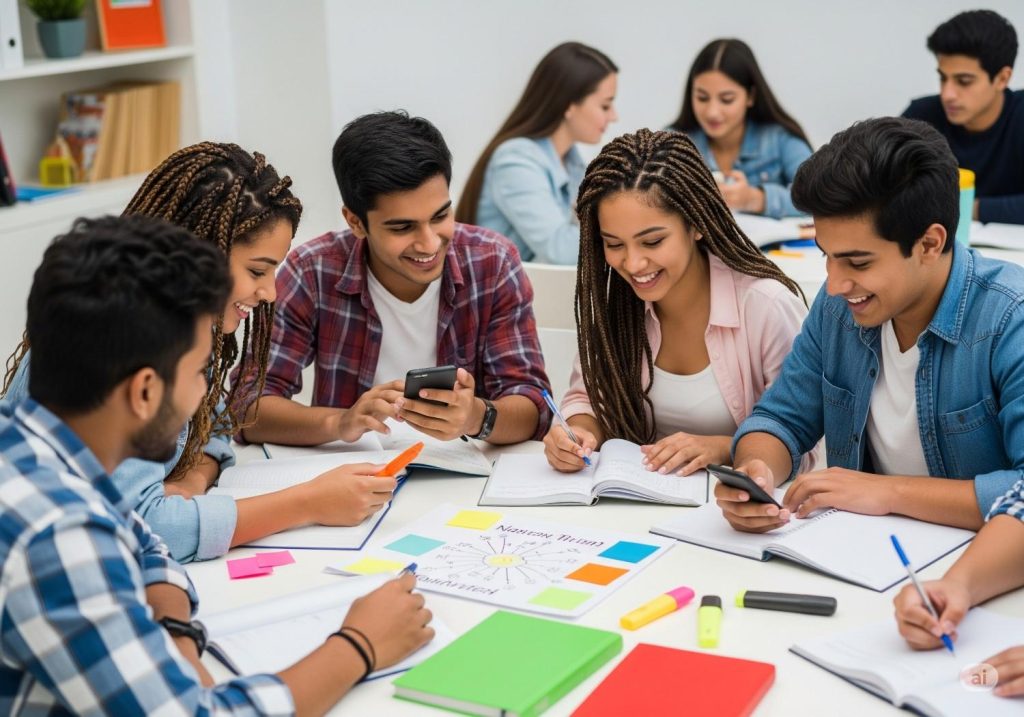 Illustration of a student making career decisions after 10th with options like science, technical, and defense paths shown as signs