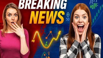Excited women reacting to Nifty 50 stock market breaking news with bold text and chart visuals
