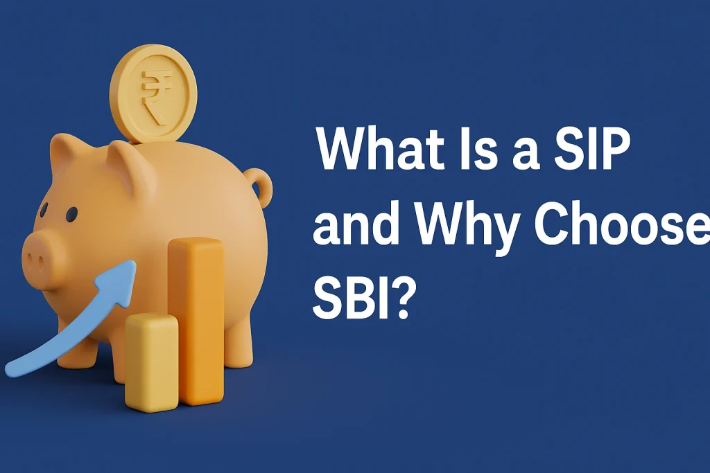 What Is a SIP and Why Choose SBI – 3D Piggy Bank with Rupee Coin and Growth Bars
