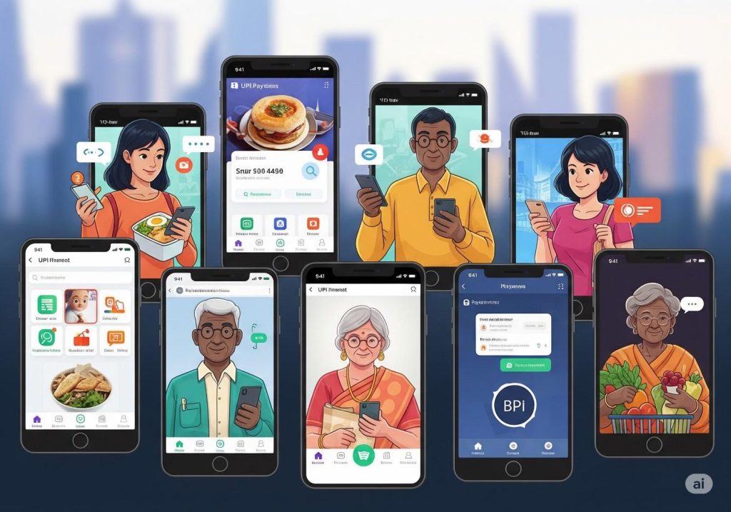 UPI-supported apps list with descriptions: BOI Mobile App, BHIM, Google Pay, PhonePe.