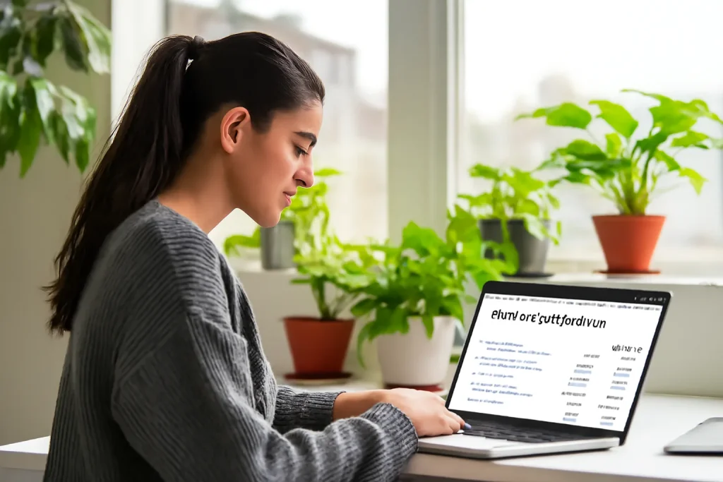 woman checking income dashboard from online typing jobs at home