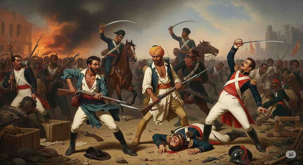 Depiction of the 1857 revolt, the first major uprising in India’s 200 years of struggle for independence from British rule.