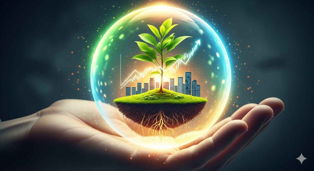 The multifaceted benefits of green banking and finance showcasing environmental protection, sustainable growth, renewable energy support, and eco-friendly economic development