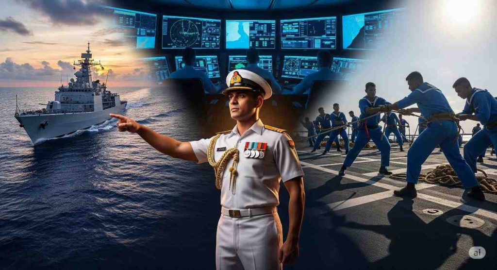 Indian Navy Officer navigating a ship during maritime operations
