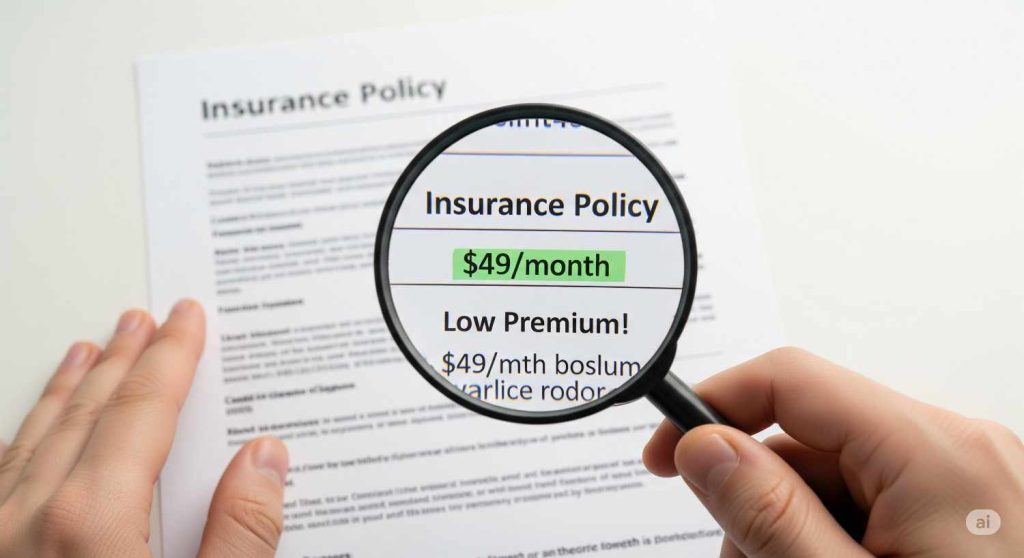 Illustration showing the insurance mistake of choosing a policy based only on low premium without understanding coverage and benefits