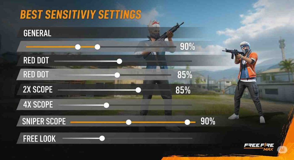 Best general and scope sensitivity settings as part of Free Fire MAX Best Settings used by pro players