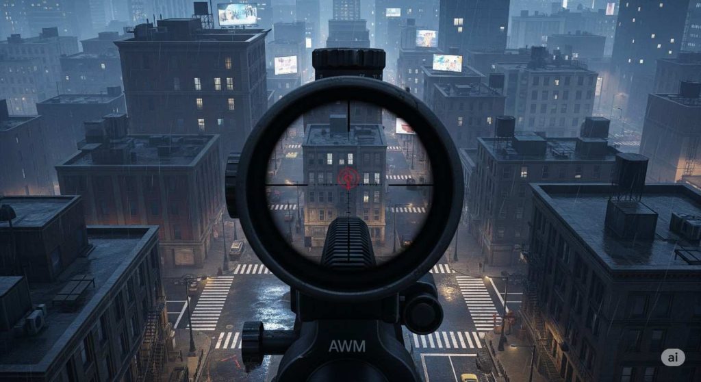 Sniper view using AWM from a rooftop