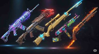 Featured image showing top legendary gun skins in Free Fire with custom effects and power boosts