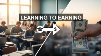 A visual roadmap showing the shortcut from learning to earning one skill at a time in 2025 — highlighting digital skills and growth.