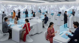 Infographic showing modern banking solutions in 2025 with mobile banking, AI tools, and secure digital payments.