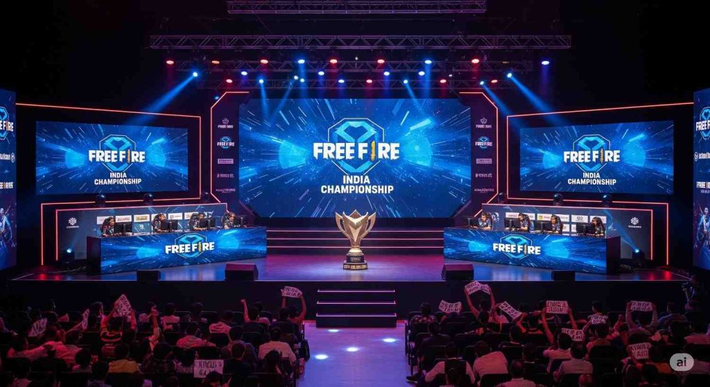 Introduction to the Free Fire India Championship showing teams and tournament branding