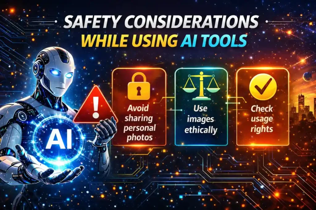 Safety Considerations While Using AI Tools – tips for safe use of a Free AI Image Generator.