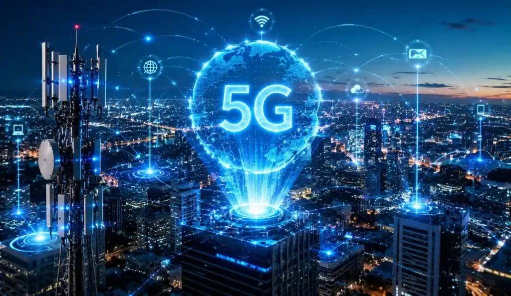 5G and Advanced Connectivity with futuristic network technology and smart city connectivity