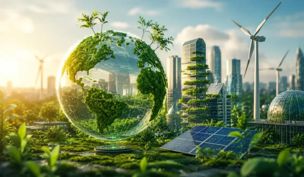Green Technology and Sustainable Innovation with solar energy and sustainable smart city concepts.