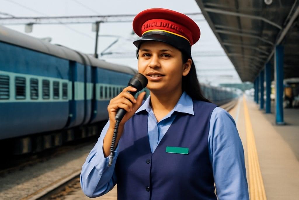 Young Indian woman working as a female loco pilot in Indian Railways inside a train cabin