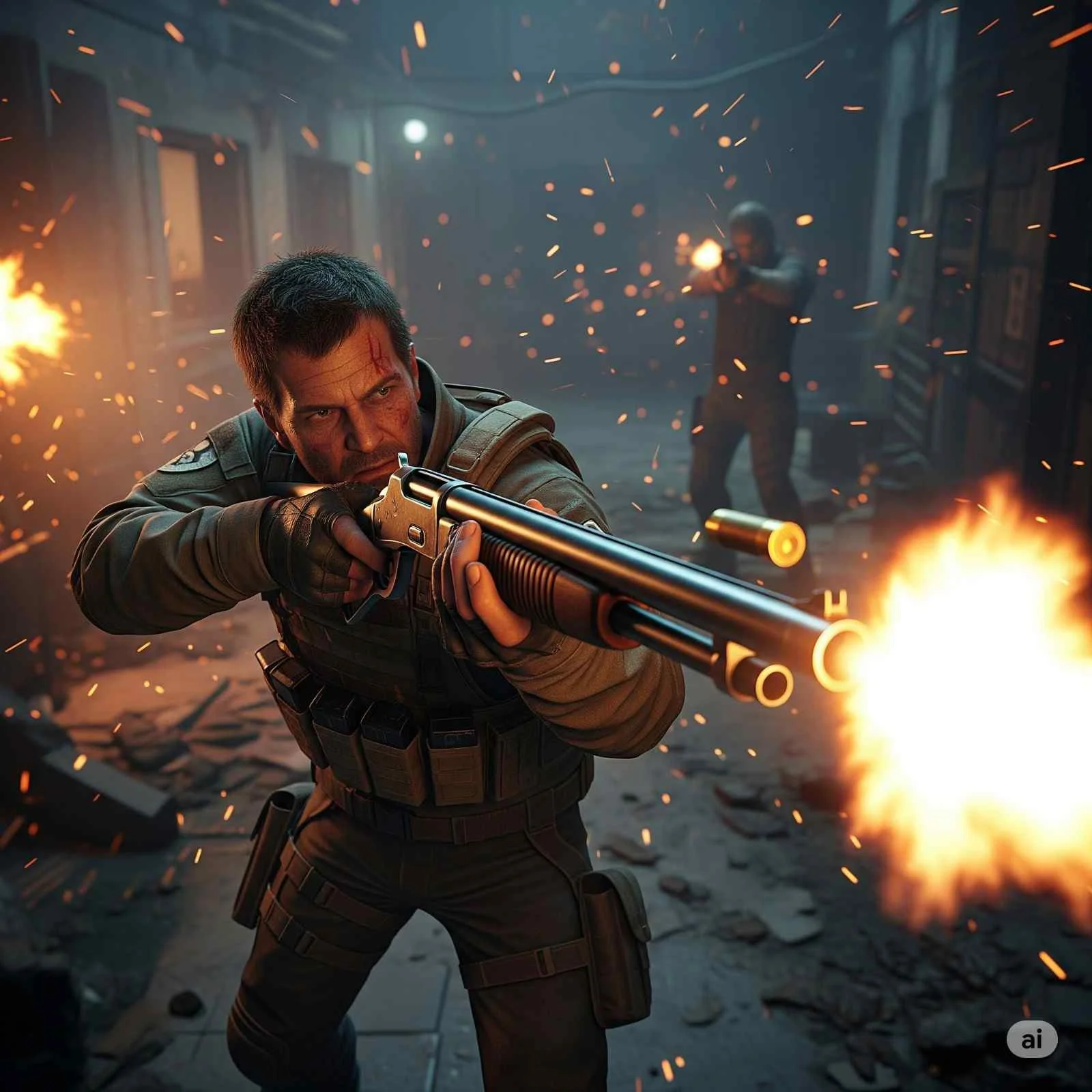 M1887 being fired in a head-on fight