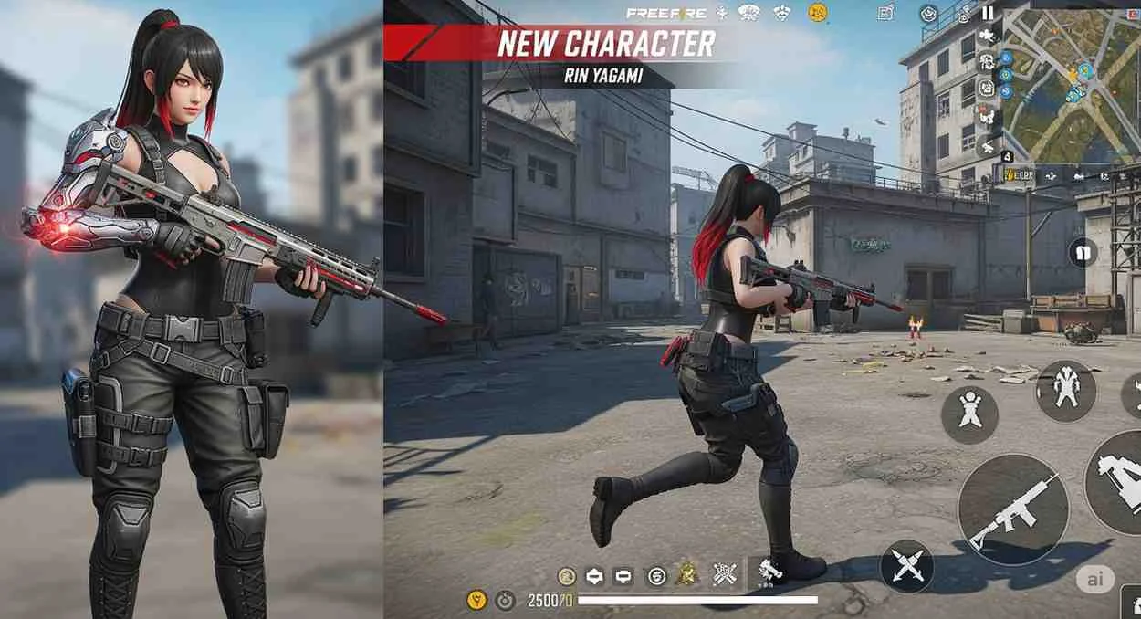 Rin Yagami character overview showing her role and abilities in Free Fire New Character Gameplay.