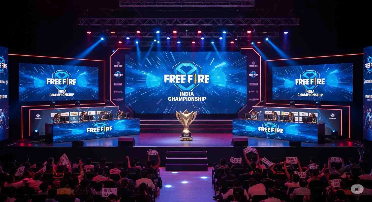 Introduction to the Free Fire India Championship showing teams and tournament branding